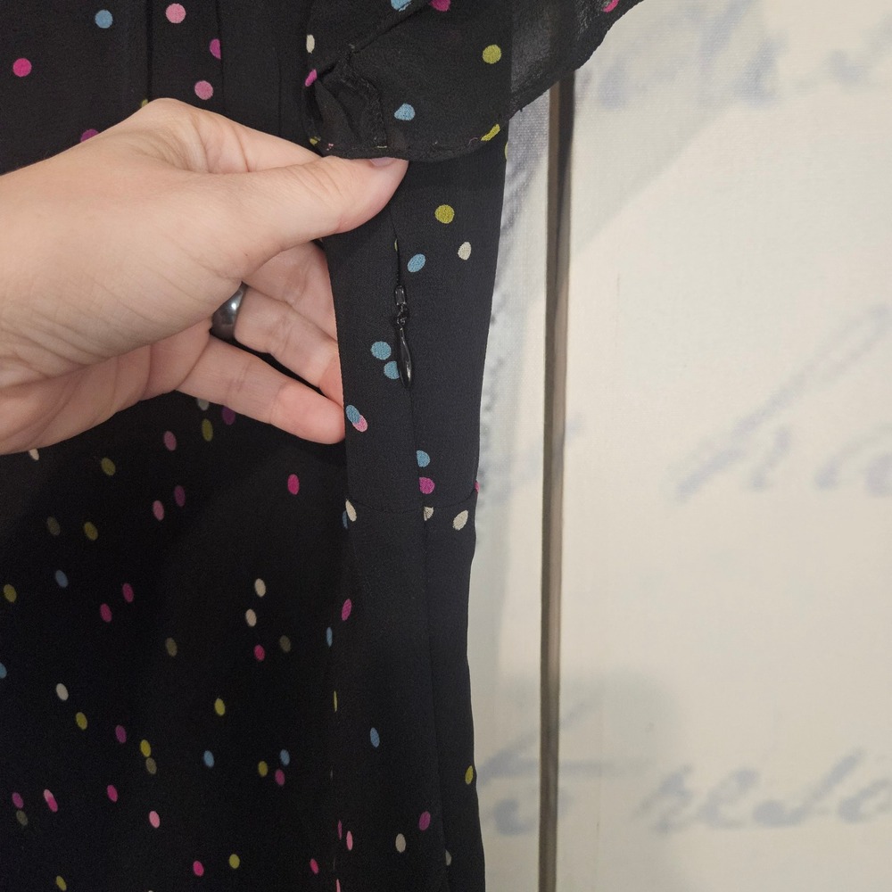Talbots Petites Black Pure Silk Confetti Polka Dot V-Neck Empire Midi Dress 10P - Picture 5 of 10